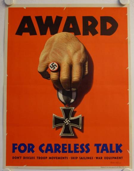 Award for Careless Talk original World War II US propaganda poster