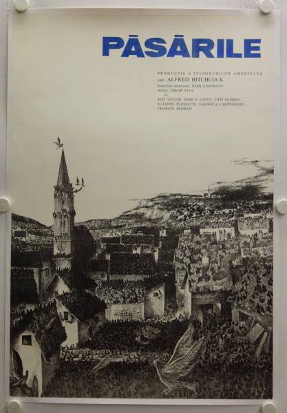 The Birds original release romanian movie poster