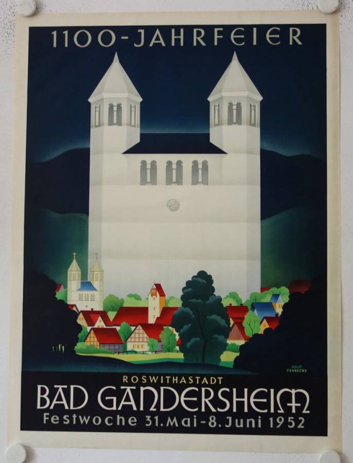 1100 Jahrfeier Bad Gandersheim originales deutsches Werbeplakat